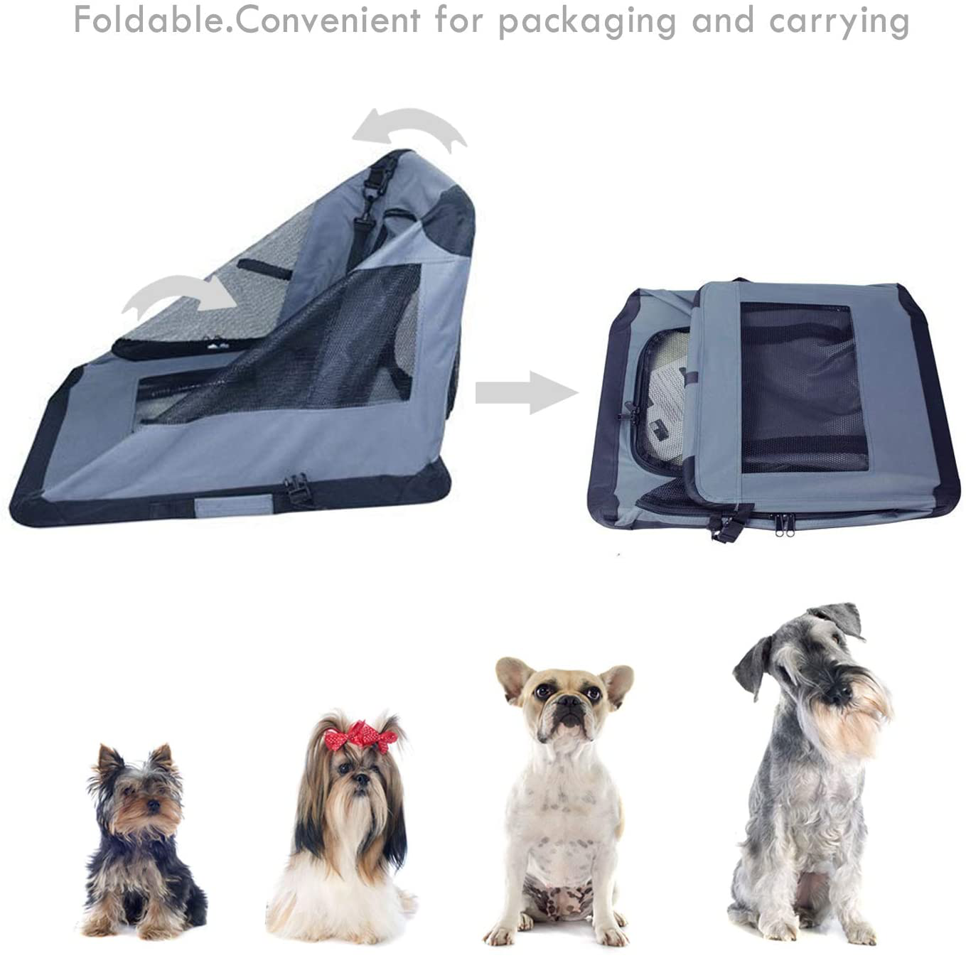 JESPET Soft Pet Crates Kennel 26", 30" & 36", 3 Door Soft Sided Folding Travel Pet Carrier with Straps and Fleece Mat for Dogs, Cats, Rabbits, Indoor/Outdoor Use with Grey, Blue & Beige, Black Animals & Pet Supplies > Pet Supplies > Dog Supplies > Dog Kennels & Runs JESPET   