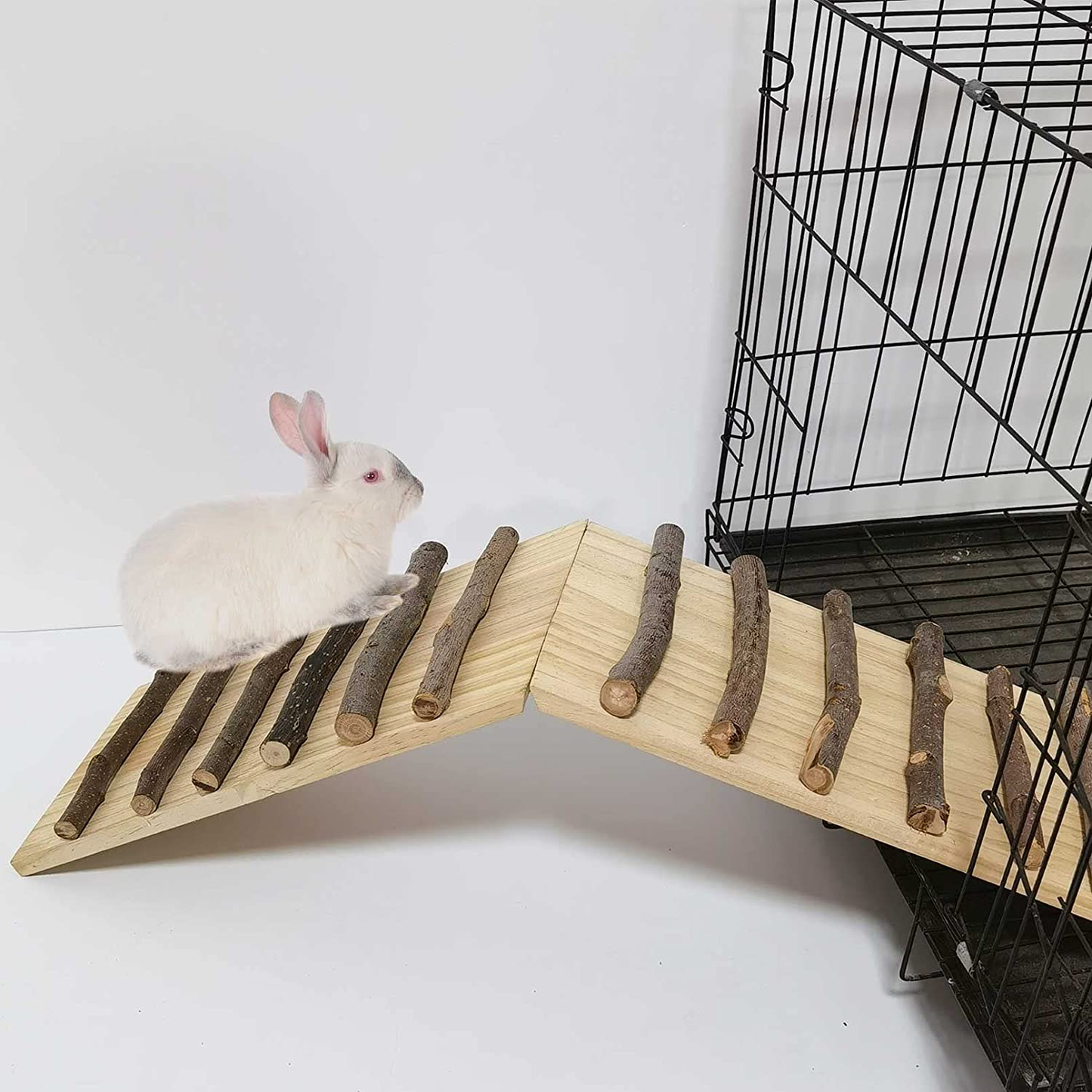 Kathson Rabbits Wood Bridge Guinea Pig Climbing Ladder Natural Ramp Ladder Rat Toy Cage Habitat Accessories for Bunny Hamsters Gerbils Mice Mouse Chinchilla Hedgehog Small Animal