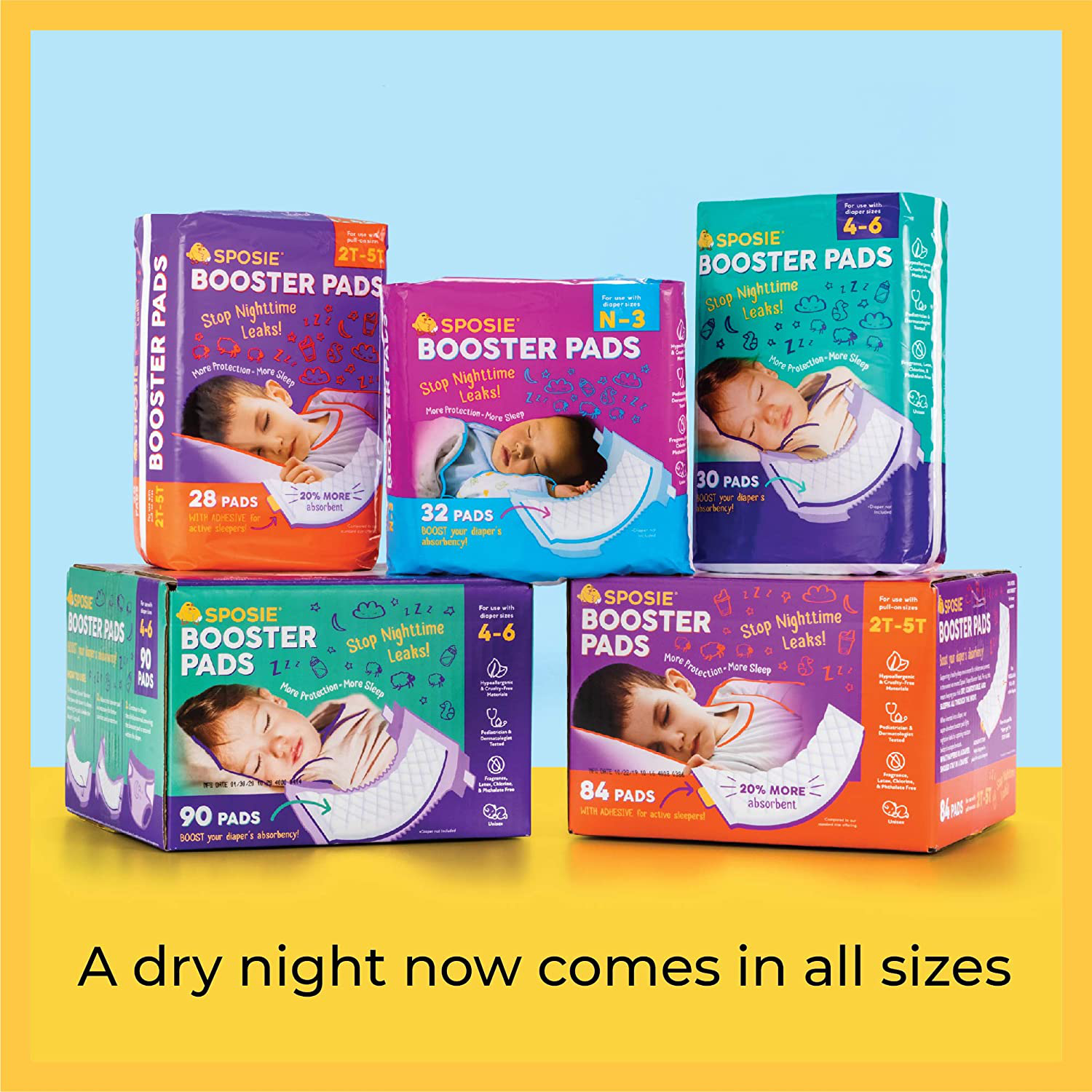 Sposie, Stop Nighttime Diaper Leaks, Extra Overnight Protection for Bedwetting and Potty Training, Fits Diaper Sizes 4-6, 30 Ct., Adhesive Free