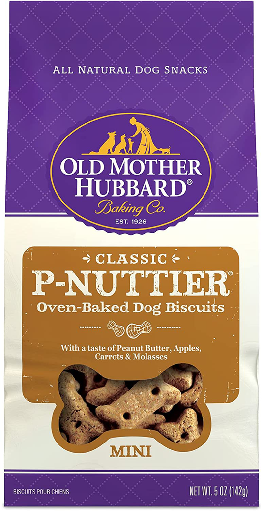 Old Mother Hubbard Classic P-Nuttier Peanut Butter Dog Treats, Oven Baked Crunchy Treats for Small Dogs, Natural, Healthy, Mini Training Treats Animals & Pet Supplies > Pet Supplies > Dog Supplies > Dog Treats WellPet LLC 5 Ounce Bag (Pack of 1)  