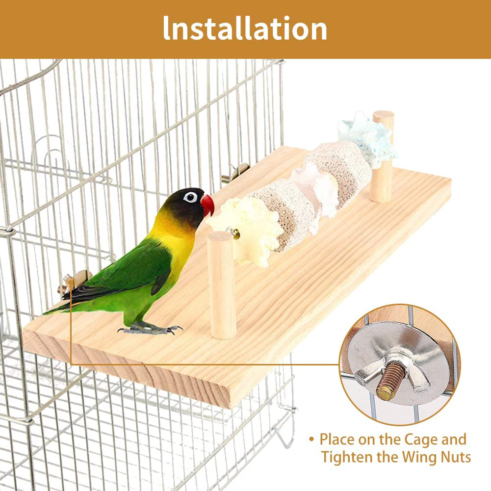 Bird Perches Cage Toys, Bird Wooden Play Gyms Stands Natural Wood Bird Perch with Chewing Toys Grinding Perch Stone 31.5X13.5X1.5Cm Animals & Pet Supplies > Pet Supplies > Bird Supplies > Bird Gyms & Playstands LALFPET   