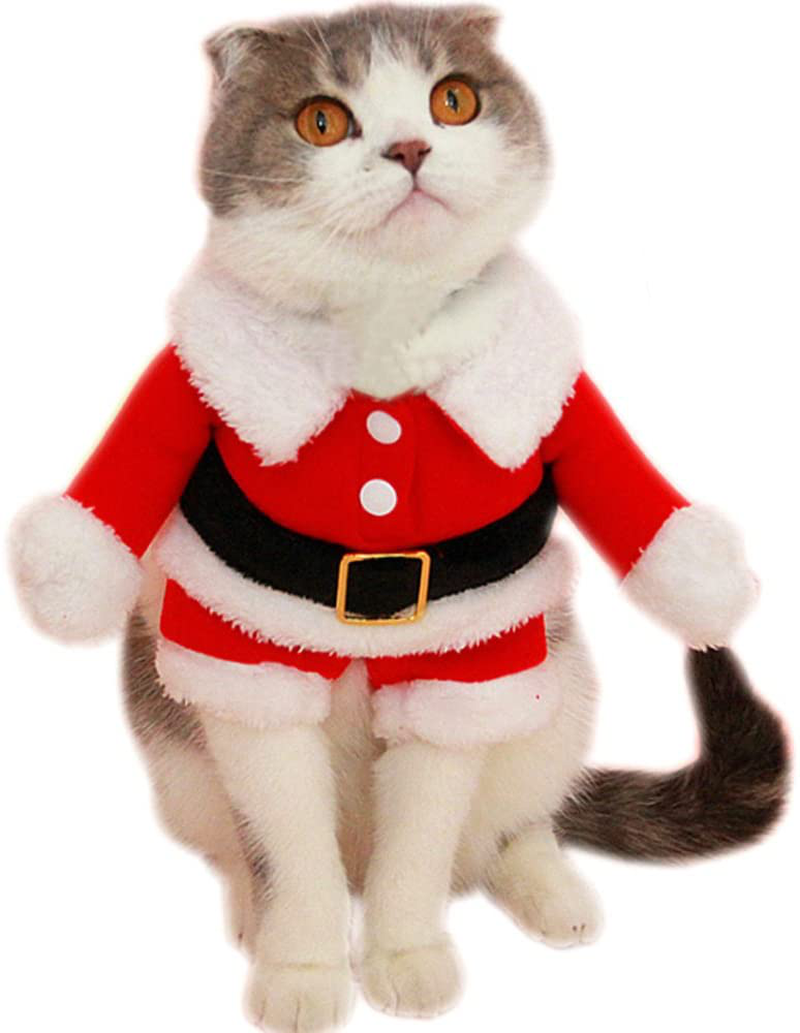 Bolbove Pet Christmas Santa Claus Suit Costume for Small Boy Dogs & Male Cats Jumpsuit Winter Coat Warm Clothes Animals & Pet Supplies > Pet Supplies > Cat Supplies > Cat Apparel Bolbove Red Medium 