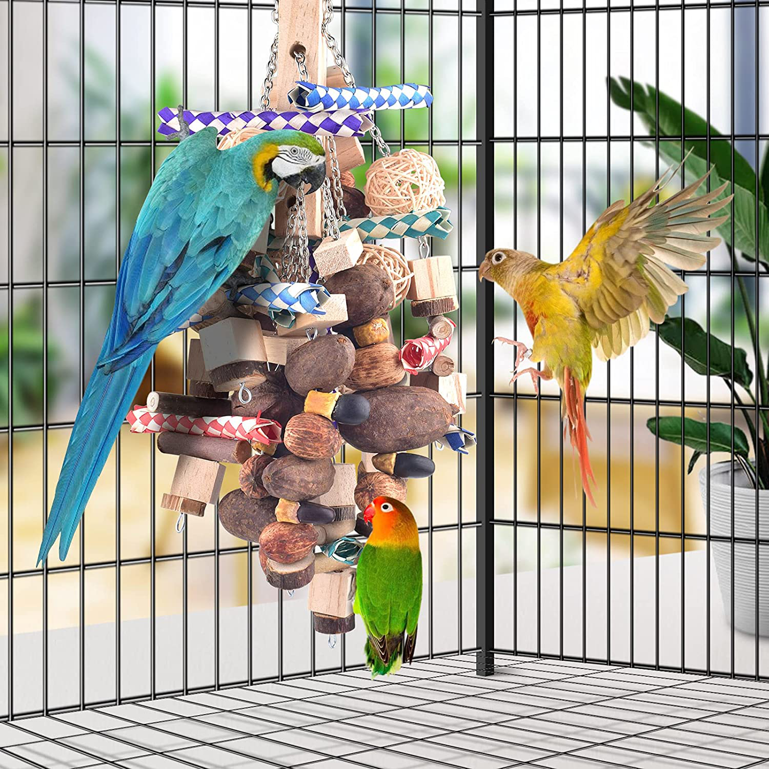 Bissap Large Parrot Chew Toys, Bird Parrot Hanging Bite Wooden Blocks Cage Fun Toy for Macaw African Greys Cockatoo Eclectus Budgies Parakeet Cockatiel Ect Large Medium Birds Animals & Pet Supplies > Pet Supplies > Bird Supplies > Bird Toys Bissap   