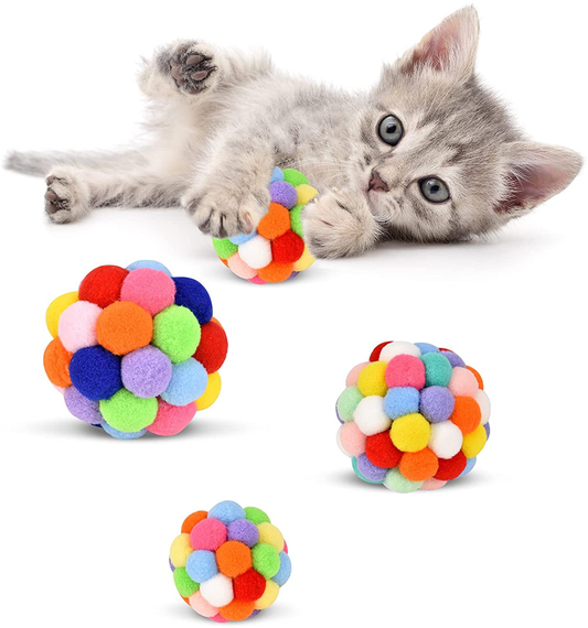 Cat Toy Balls with Bell, TUSATIY Colorful Soft Fuzzy Balls Built-In Bell for Cats, Chewing Toys Interactive Cat Toys for Indoor Cats and Kittens Animals & Pet Supplies > Pet Supplies > Cat Supplies > Cat Toys TUSATIY   