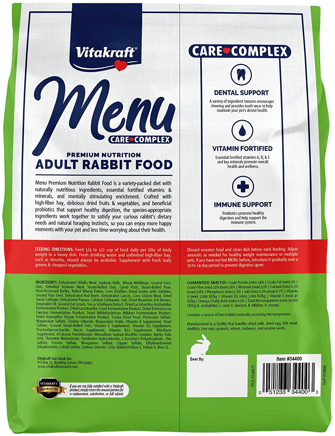 Vitakraft Menu Vitamin Fortified Pet Rabbit Food, 5 Lb. Animals & Pet Supplies > Pet Supplies > Bird Supplies > Bird Treats Vitakraft   