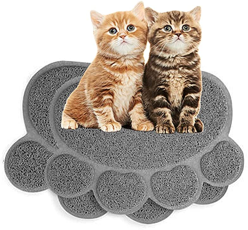 LYCEBELL Cat Litter Mat, Pet Dog Kitty Litter Trapping Mat, Paw Shape Dish Bowl Food Water Placemat, Litter Lock Mesh, Easy to Clean (Gray) - 2 Pack Animals & Pet Supplies > Pet Supplies > Cat Supplies > Cat Litter Box Mats LYCEBELL   