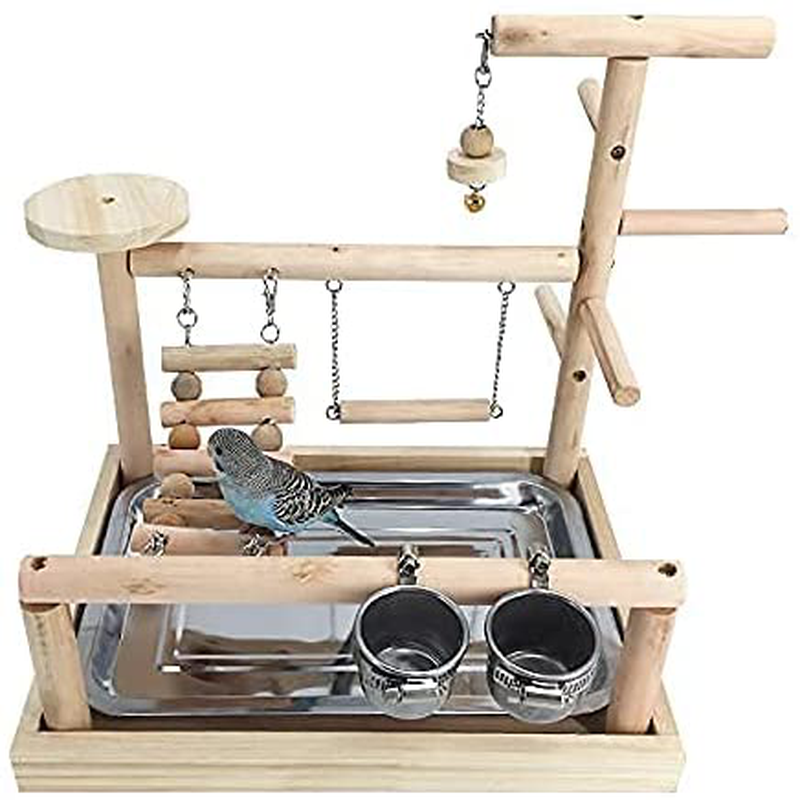 NAPURAL Parrots Playstand Bird Playground Wood Perch Gym Stand Playpen Ladder with Toys Exercise Playgym with Feeder Cups Toys Exercise Play Animals & Pet Supplies > Pet Supplies > Bird Supplies > Bird Gyms & Playstands NAPURAL   