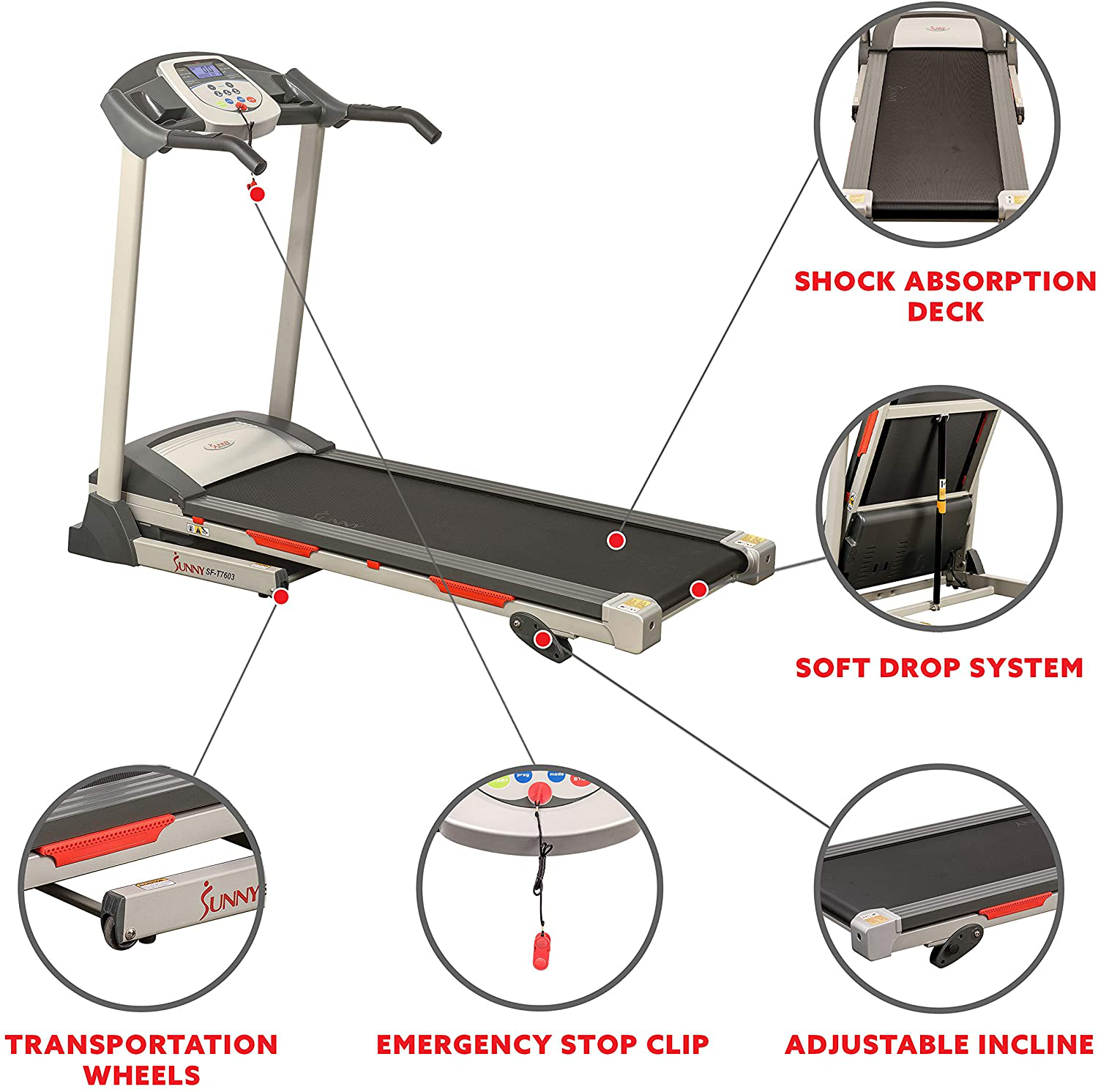Sunny Health & Fitness Exercise Treadmills, Motorized Running Machine for Home with Folding, Easy Assembly, Sturdy, Portable and Space Saving - SF-T7603, Grey Animals & Pet Supplies > Pet Supplies > Dog Supplies > Dog Treadmills Sunny Health & Fitness   
