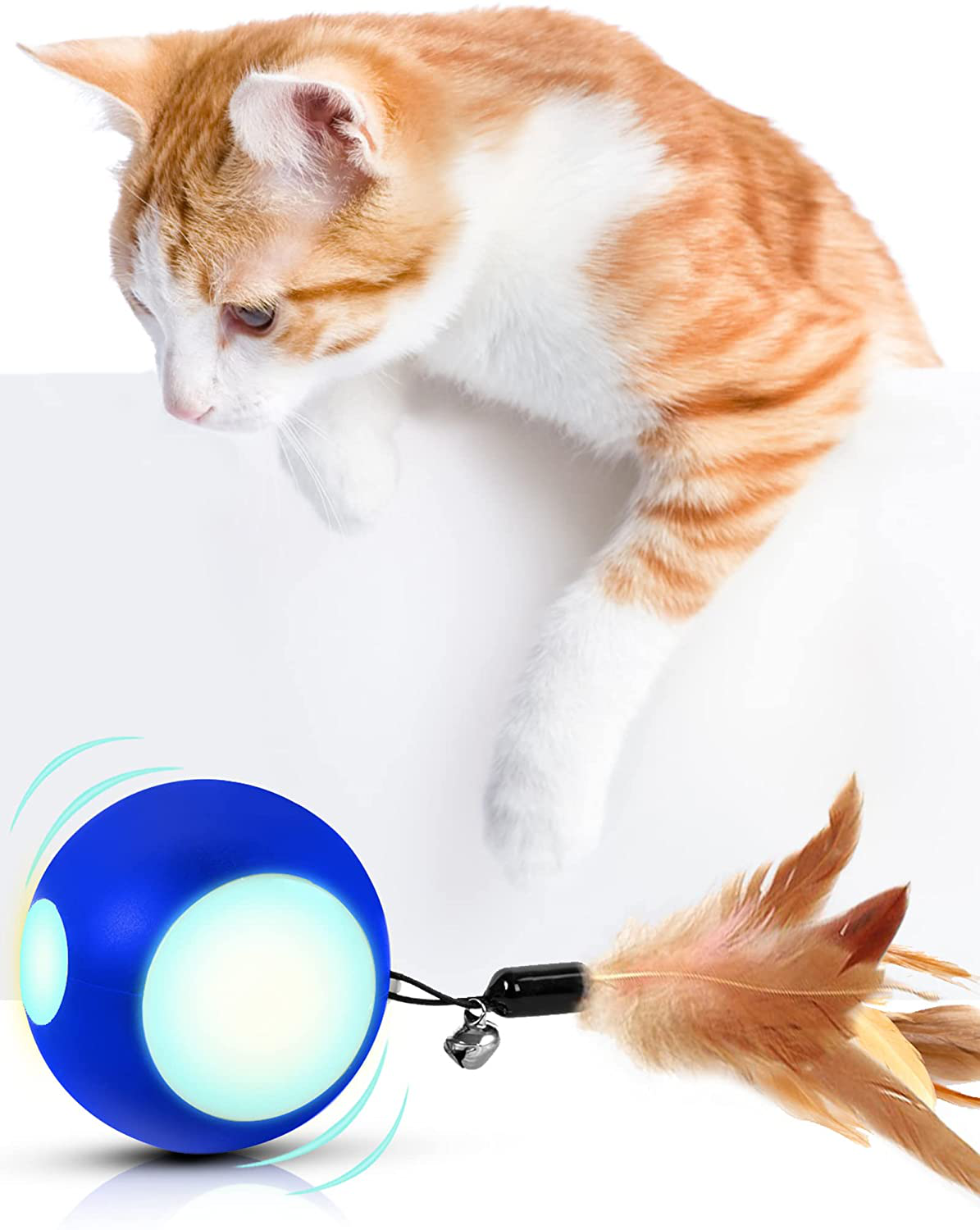 Blinkbrione Cat Toys Busy Ball, Automatic Moving Exercise Ball for Indoor Cats/Kitten, Rechargable Interactive Feather Cat Toy with Bell & LED Light for Your Pet Birthday Gift Animals & Pet Supplies > Pet Supplies > Cat Supplies > Cat Toys Brione Blue  