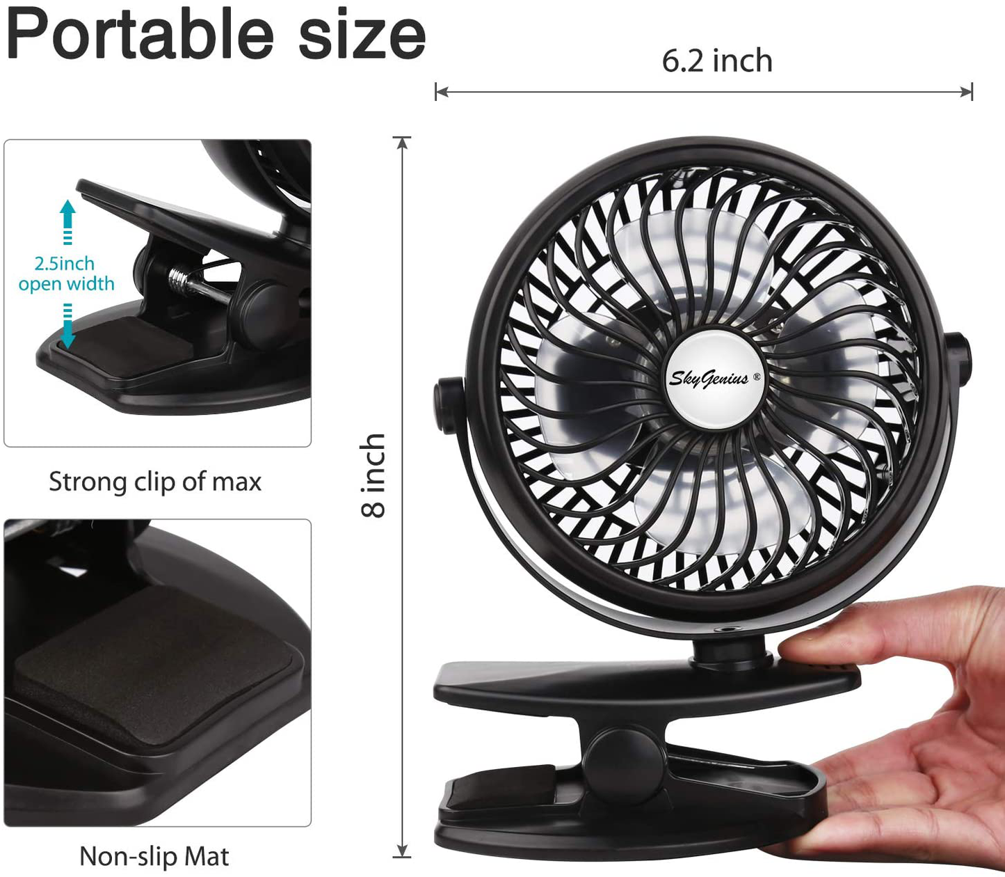 Skygenius Battery Operated Clip on Mini Desk Fan, Black Animals & Pet Supplies > Pet Supplies > Dog Supplies > Dog Treadmills SkyGenius   