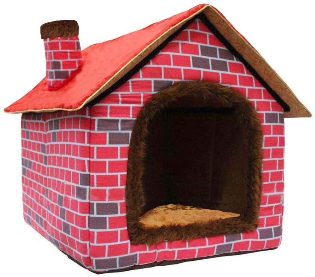 Ushang Pet Indoor Dog House for Small & Medium & Large Dogs, Red Brick Warm House for Cat & Dog Beds with Soft Pillow Animals & Pet Supplies > Pet Supplies > Dog Supplies > Dog Houses Ushang Pet Size L 26 x 24 x 22 inch  