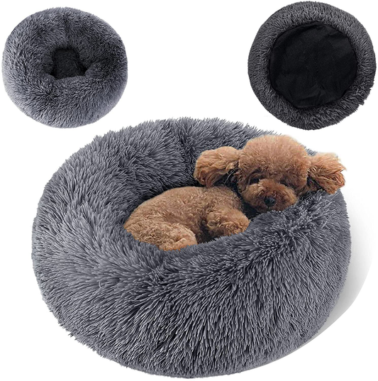 Topmart Plush Calming Dog Bed,Washable Cat Donut Bed,Anti Anxiety Plush Dog Bed,Faux Fur Donut Cuddler Cat Bed for Small Dogs and Cats,23" × 23",Grey Animals & Pet Supplies > Pet Supplies > Cat Supplies > Cat Beds Topmart   