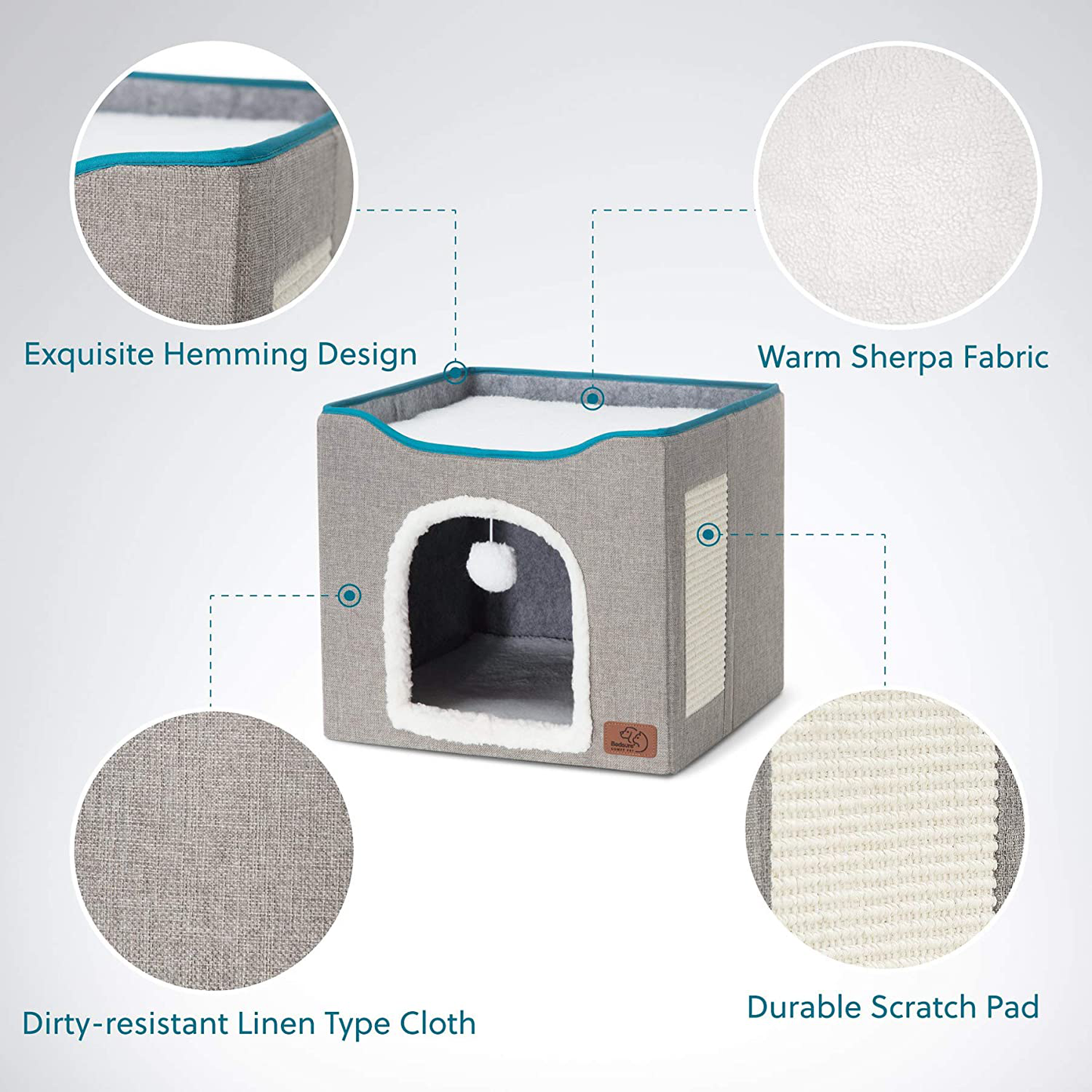 Bedsure Cat Beds for Indoor Cats - Large Cat Cave for Pet Cat House with Fluffy Ball Hanging and Scratch Pad, Foldable Cat Hidewawy,16.5X16.5X14 Inches Animals & Pet Supplies > Pet Supplies > Cat Supplies > Cat Furniture Bedsure   