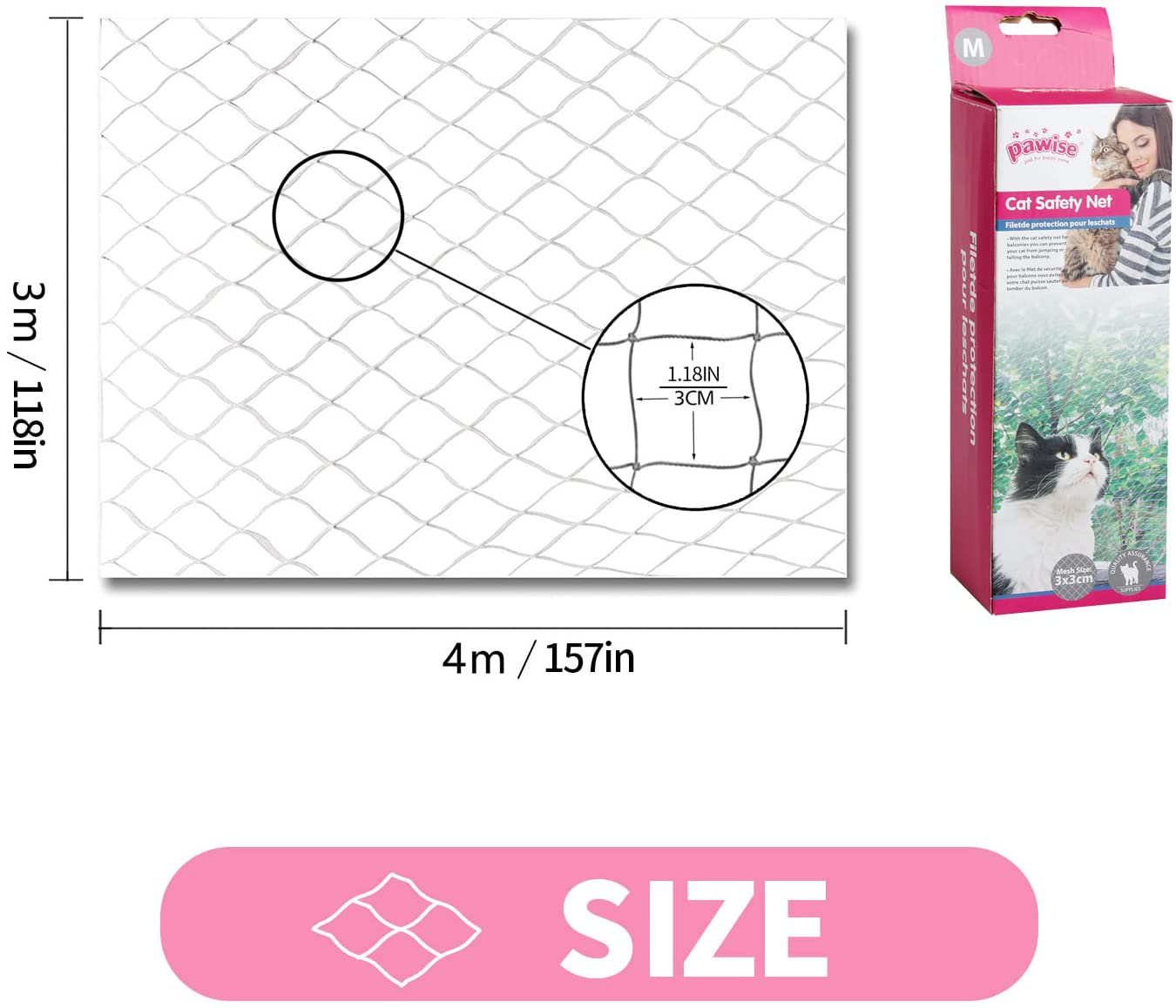 PAWISE Cat Safety Net, Cat Balcony Net Pet Anti-Fall Netting for Window Stairs,Dog Fence Nets Transparent Including a 25M Rope 20 Hooks Animals & Pet Supplies > Pet Supplies > Fish Supplies > Aquarium Fish Nets PAWISE   