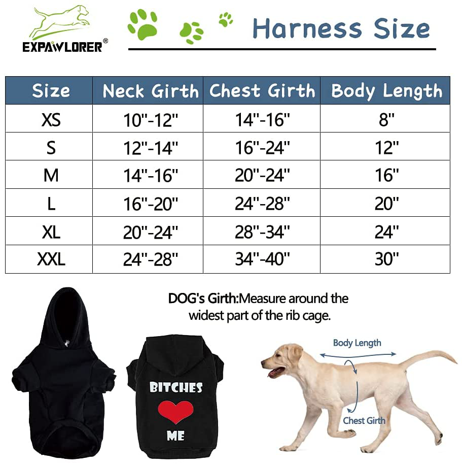 EXPAWLORER "Bitches Love ME Dog Hoodies Fleece Sweater Shirt Black Animals & Pet Supplies > Pet Supplies > Dog Supplies > Dog Apparel EXPAWLORER   