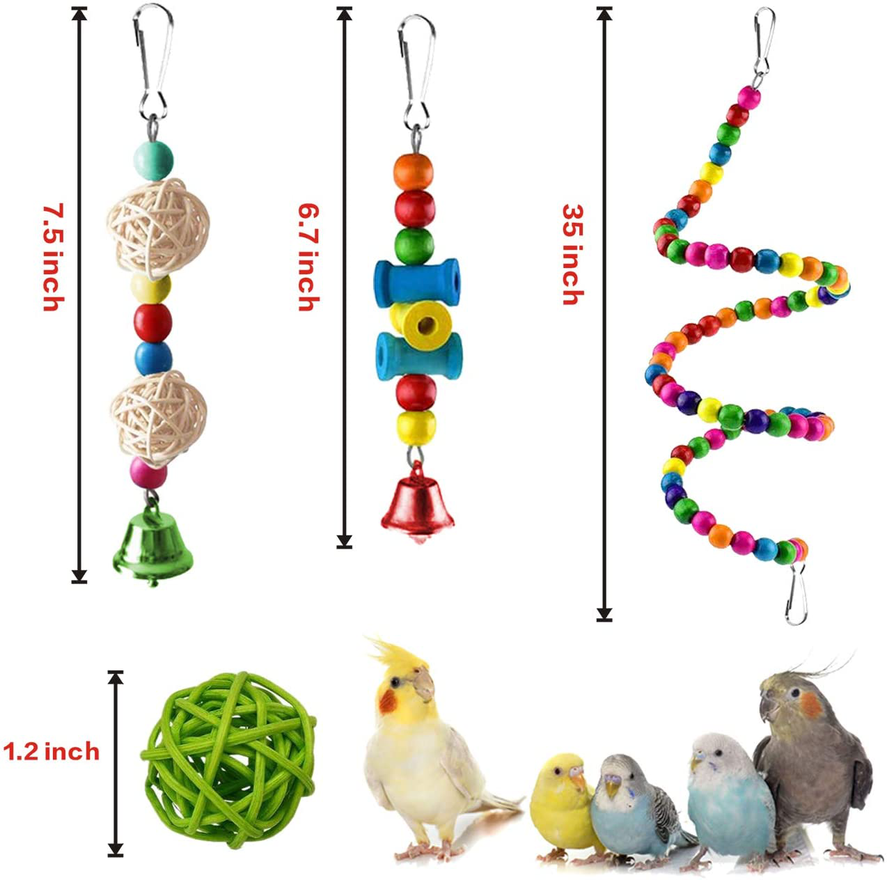 SUSYEE 16 Pcs Bird Toys Parrot Swing Toys Bird Perch Stand Chewing Hanging Swing Toys Pet Climbing Ladders Rattan Balls Suitable for Small Parakeets, Conures,Macaws,Cockatiel,Finches,Budgie,Love Birds Animals & Pet Supplies > Pet Supplies > Bird Supplies > Bird Ladders & Perches SUSYEE   