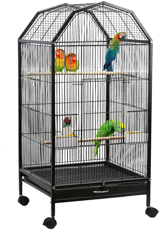 Olpchee Parakeet Bird Cage with Stand Metal Pet Bird Flight Cages Large Finch Bird Cage for Conure Canary Parekette Macaw Finch Cockatoo Budgie Cockatiels Parrot Pet House,Black