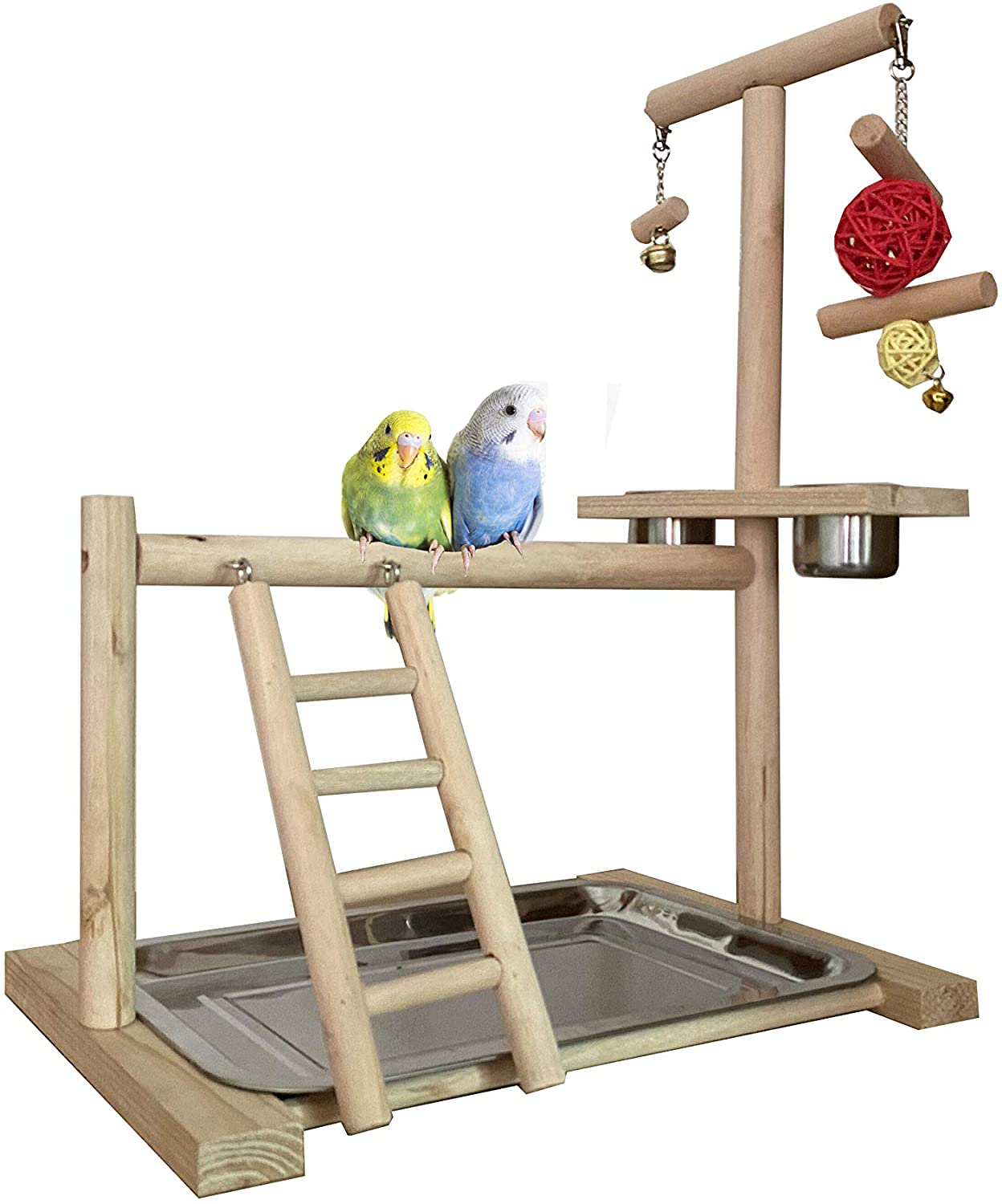 NAPURAL Wyunpets Bird Playground Birdcage Playstand Parrot Play Gym Parakeet Cage Decor Budgie Perch Stand with Feeder Seed Cups Ladder Chew Toys Conure Macaw Cockatiel Finch Small Animals