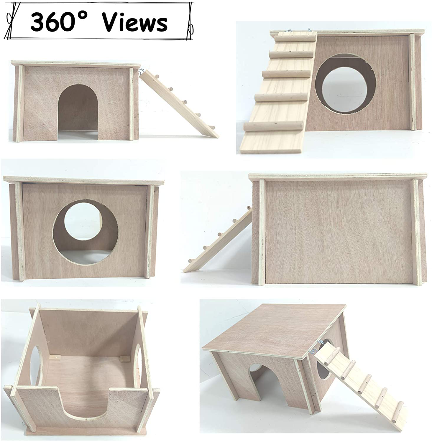 PINVNBY Wooden Guinea Pig Hideout Chinchilla House Hut with Windows Natural Handcrafted Detachable Hamsters Small Animal Hideout Habitat Cage Hut Chew Toy Animals & Pet Supplies > Pet Supplies > Small Animal Supplies > Small Animal Habitats & Cages PINVNBY   