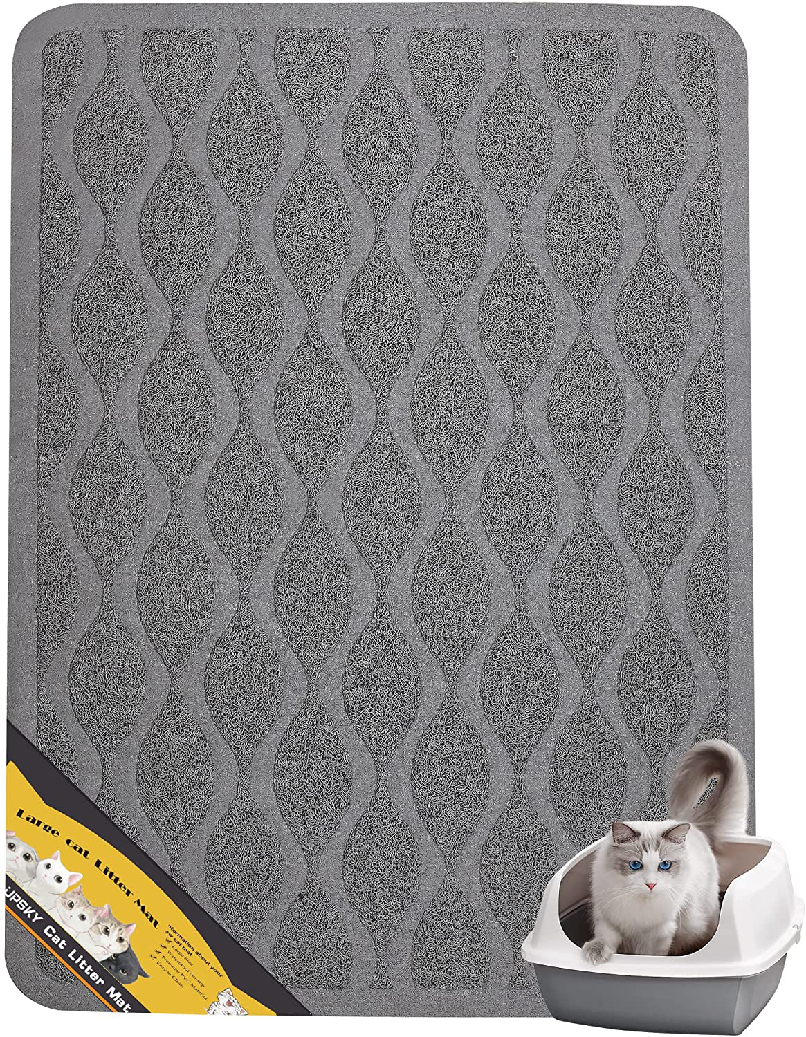 UPSKY Cat Litter Mat, Large Cat Litter Trapping Mat Scatter Control Goes under Litter Box Mat, Multi-Use Waterproof & Non-Slip Kitty Litter Mat, Pet Feeding Mat, Door Mat. (35" X 23") Animals & Pet Supplies > Pet Supplies > Cat Supplies > Cat Litter Box Mats UPSKY   