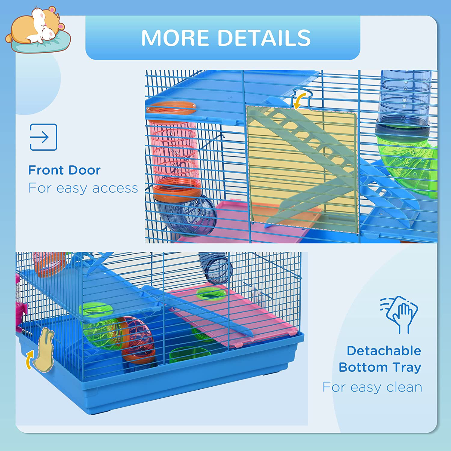 Pawhut 5 Tiers Hamster Cage Small Animal Rat House with Exercise Wheels, Tube Water Bottles, and Ladder, Blue Animals & Pet Supplies > Pet Supplies > Small Animal Supplies > Small Animal Habitat Accessories Aosom LLC   