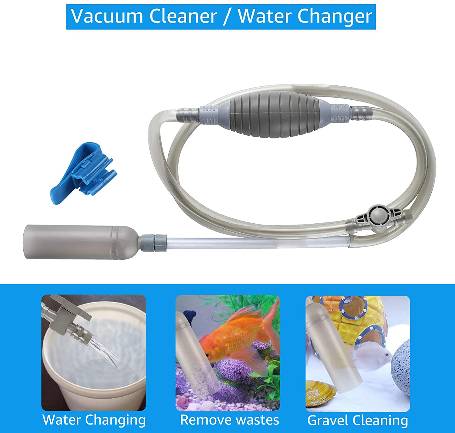 Aquamiracle Gravel Vacuum for Aquarium, Fish Tank Gravel Cleaner, Aquarium Vacuum Cleaner, Aquarium Siphon, 3 in 1 Aquarium Gravel Cleaner with Cleaning Brush and Fish Net Animals & Pet Supplies > Pet Supplies > Fish Supplies > Aquarium Fish Nets AquaMiracle   