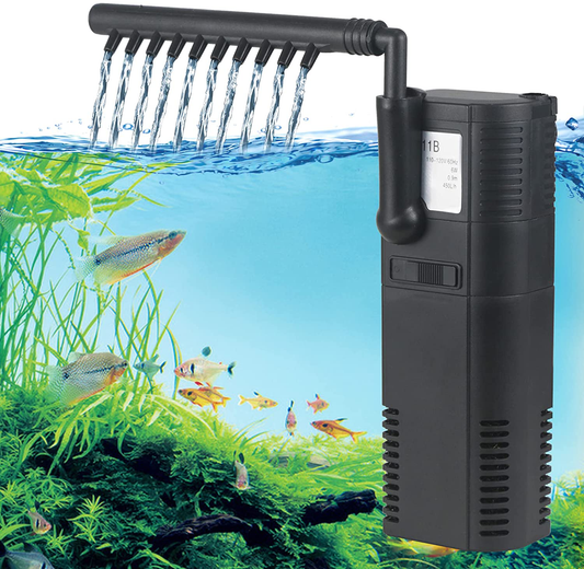 TARARIUM Internal Aquarium Filter Submersible Betta Fish Tank Filters Quiet Air Pump with Active Carbon Bio Cartridge Sponge Filter for 5-15 Gallon Tank Clean and Clear