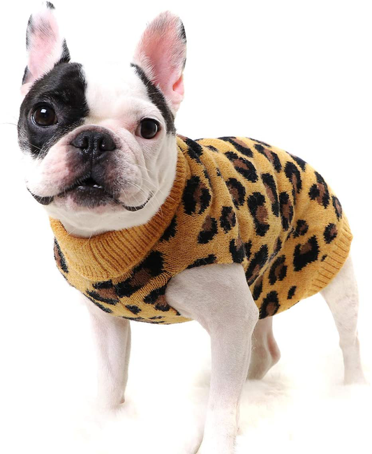 Camidy Pet Dog Sweater,Pet Cat Knitted Sweater Leopard Pattern Warm Sweatshirt Winter Pullover Clothes for Small Medium Dog Animals & Pet Supplies > Pet Supplies > Cat Supplies > Cat Apparel Camidy yellow XL 