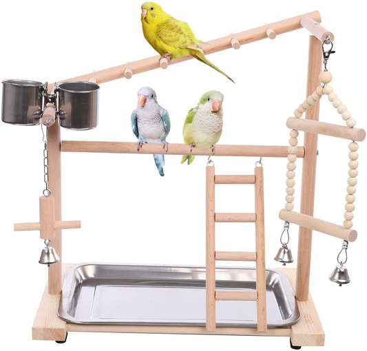 Bird Playground Birdcage Playstand Parrot Play Gym Parakeet Cage Decor Budgie Perch Stand with Feeder Seed Cups Ladder Hanging Swing Chew Toys Parakeets Conures Macaw Cockatiel Finch Animals & Pet Supplies > Pet Supplies > Bird Supplies > Bird Gyms & Playstands QBLEEV   