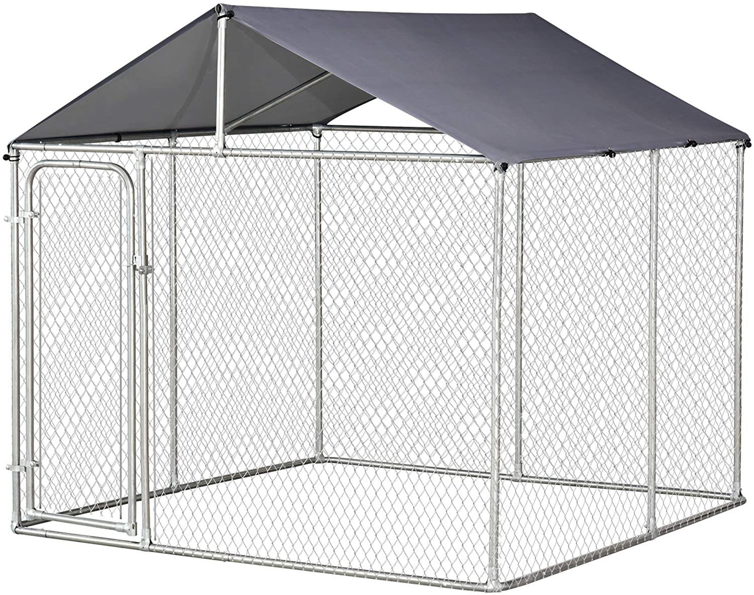 Pawhut Outdoor Dog Kennel Galvanized Steel Fence with Cover Secure Lock Mesh Sidewalls for Backyard Animals & Pet Supplies > Pet Supplies > Dog Supplies > Dog Houses PawHut 10' x 10' x 7.6'  