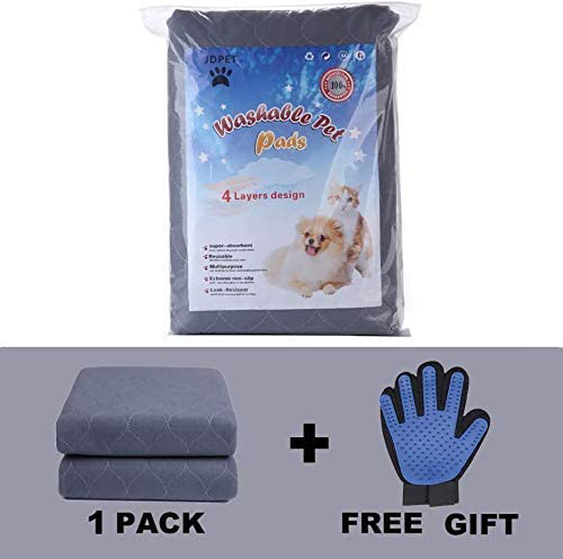 Jdpet Washable Dog Pee Pads+Free Grooming Gloves - Reusable Whelping Pads,Waterproof Dog Mat Non-Slip Puppy Potty Training Pads for Dogs, Cats, Bunny