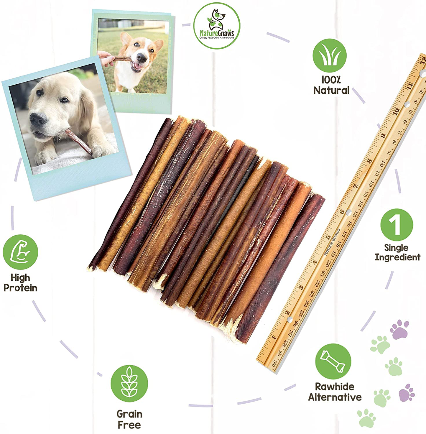 Nature Gnaws Small Bully Sticks for Dogs - Premium Natural Beef Bones - Thin Long Lasting Dog Chew Treats for Light Chewers & Puppies - Rawhide Free - 6 Inch Animals & Pet Supplies > Pet Supplies > Small Animal Supplies > Small Animal Treats Nature Gnaws   