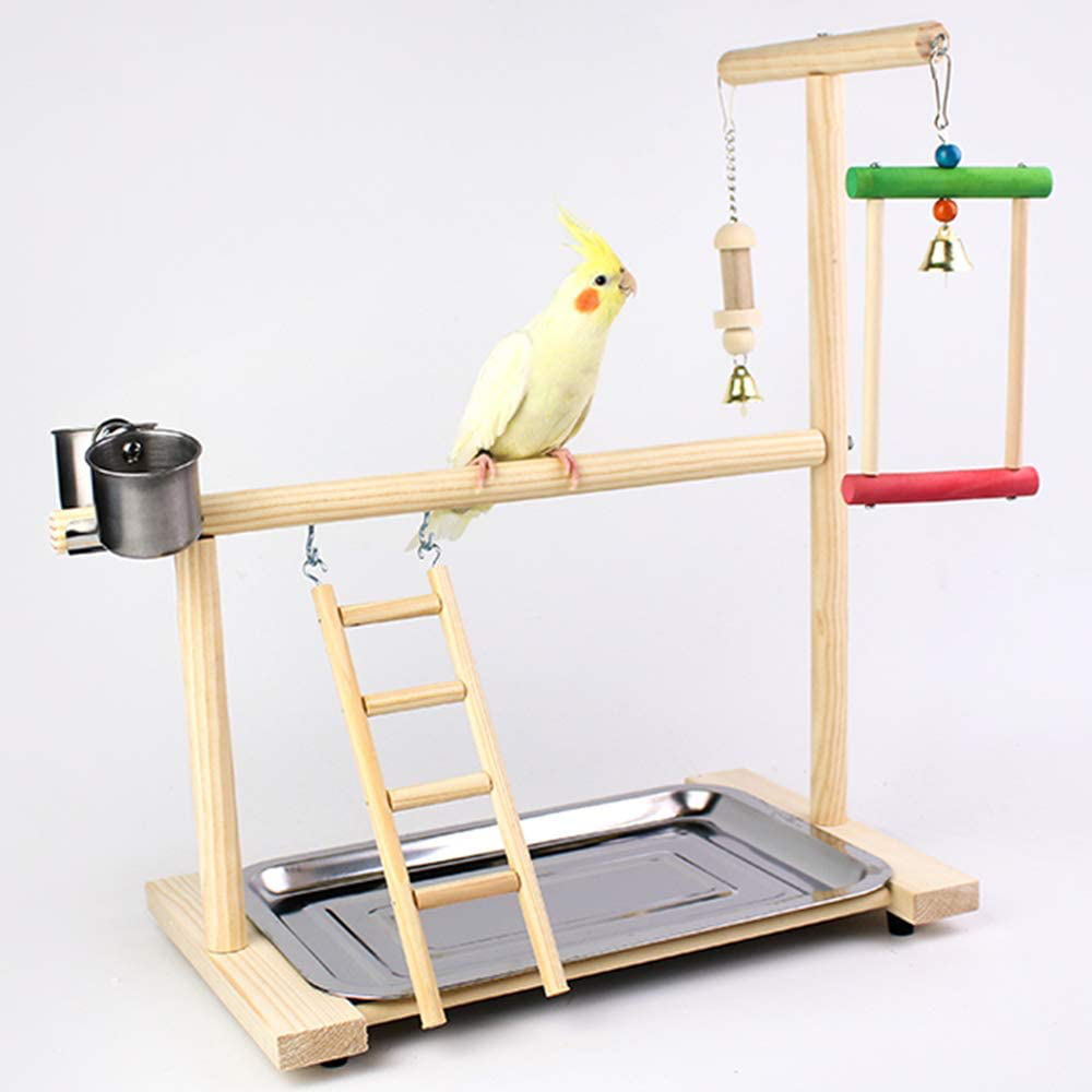 Bird Playground for Conures Cockatiel Parakeets Play Stand Gym Area Large Small Playpen Lift Activity Center Parrot Birdcage Cage Cockatoo Play Natural Wood with Feeder Cups Toys Ladder (Style 4) Animals & Pet Supplies > Pet Supplies > Bird Supplies > Bird Gyms & Playstands Gatycallaty   