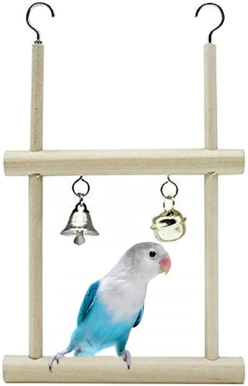 Parrot Perches Hanging Toys Natural Wood Bird Swing Perches Nest Play Stand Platform with Bells for Finch Parakeet Budgie African Grey Activity Cage Accessories Animals & Pet Supplies > Pet Supplies > Bird Supplies > Bird Gyms & Playstands Litewoo   