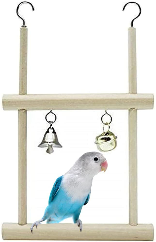 Parrot Perches Hanging Toys Natural Wood Bird Swing Perches Nest Play Stand Platform with Bells for Finch Parakeet Budgie African Grey Activity Cage Accessories Animals & Pet Supplies > Pet Supplies > Bird Supplies > Bird Gyms & Playstands Litewoo   