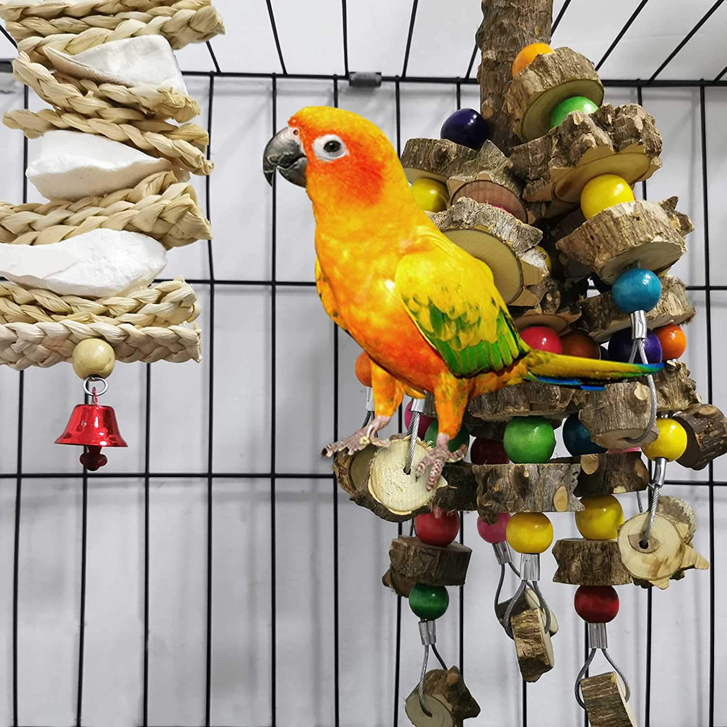 Kathson Natural Parrot Chewing Toys Wood Bird Toy Hanging Parakeet Hammock Cage Accessories Cuttlebone Beak Grinding for Parrots Cockatoos African Grey Cockatiels Conure Eclectus Budgies 2PCS Animals & Pet Supplies > Pet Supplies > Bird Supplies > Bird Toys kathson   