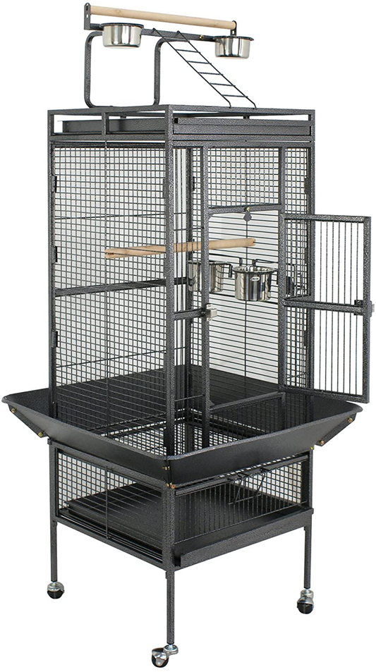 SUPER DEAL PRO 61'' 2In1 Large Bird Cage with Rolling Stand Parrot Chinchilla Finch Cage Macaw Conure Cockatiel Cockatoo Pet House Wrought Iron Birdcage, Black Animals & Pet Supplies > Pet Supplies > Bird Supplies > Bird Cage Accessories SUPER DEAL   