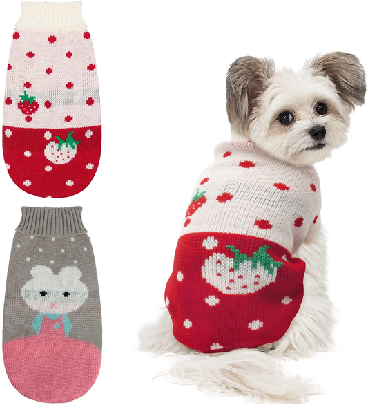 BWOGUE 2 Packs Small Dog Sweater Knitted Puppy Sweater Warm Winter Kitten Clothes Cat Sweater Clothes Cute Strawberry and Rabbit Doggie Sweaters for Small Medium Dogs Girls Boys Animals & Pet Supplies > Pet Supplies > Cat Supplies > Cat Apparel BWOGUE Medium  