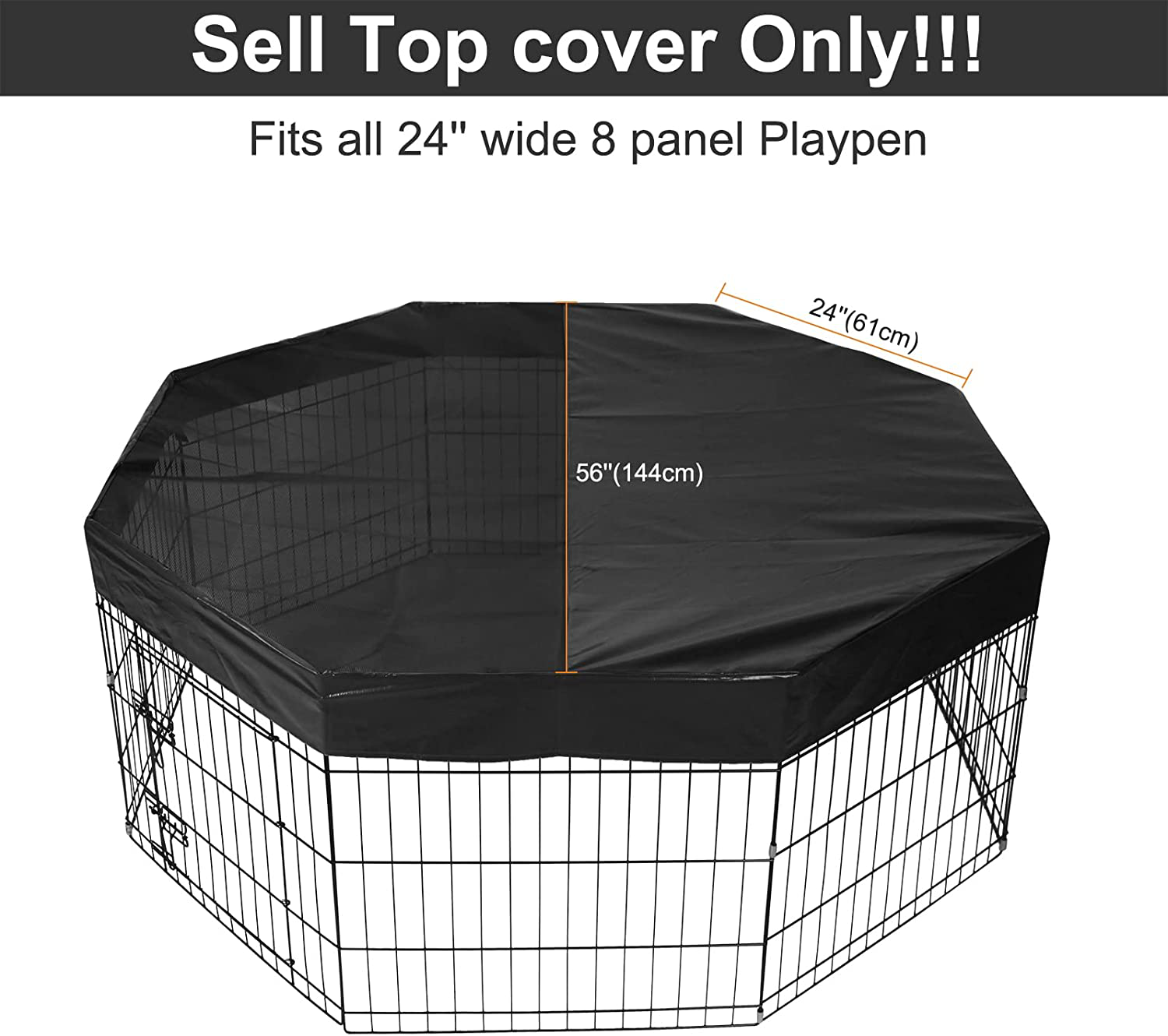 GORUTIN Dog Playpen Cover, Pet Playpen Mesh Top Cover Protect Dog from Sun/Rain Prevent Escape, Dog Pen Cover Shaded Area Indoor Outdoor Fits 24 Inch 8 Panels Playpen (Sell Top Cover Only!)