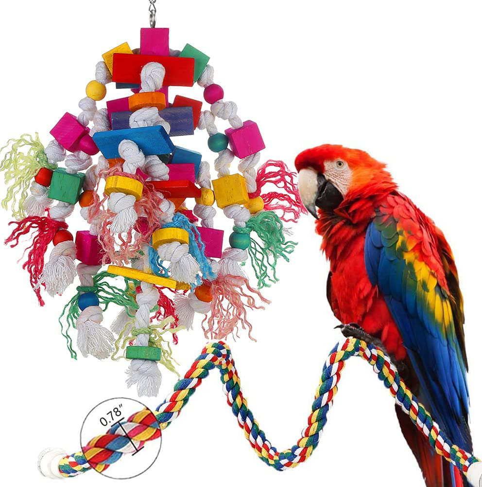 Parrot Toys for Large Birds Rope Perches for Parrots Bird Toys Bird Cage Accerises Tearing Chewing Toys for Cockatoos,Macaw,African Grey,Conure,Amazon Parrots and Other Medium to Large Birds Wooden Animals & Pet Supplies > Pet Supplies > Bird Supplies > Bird Toys BBjinronjy   