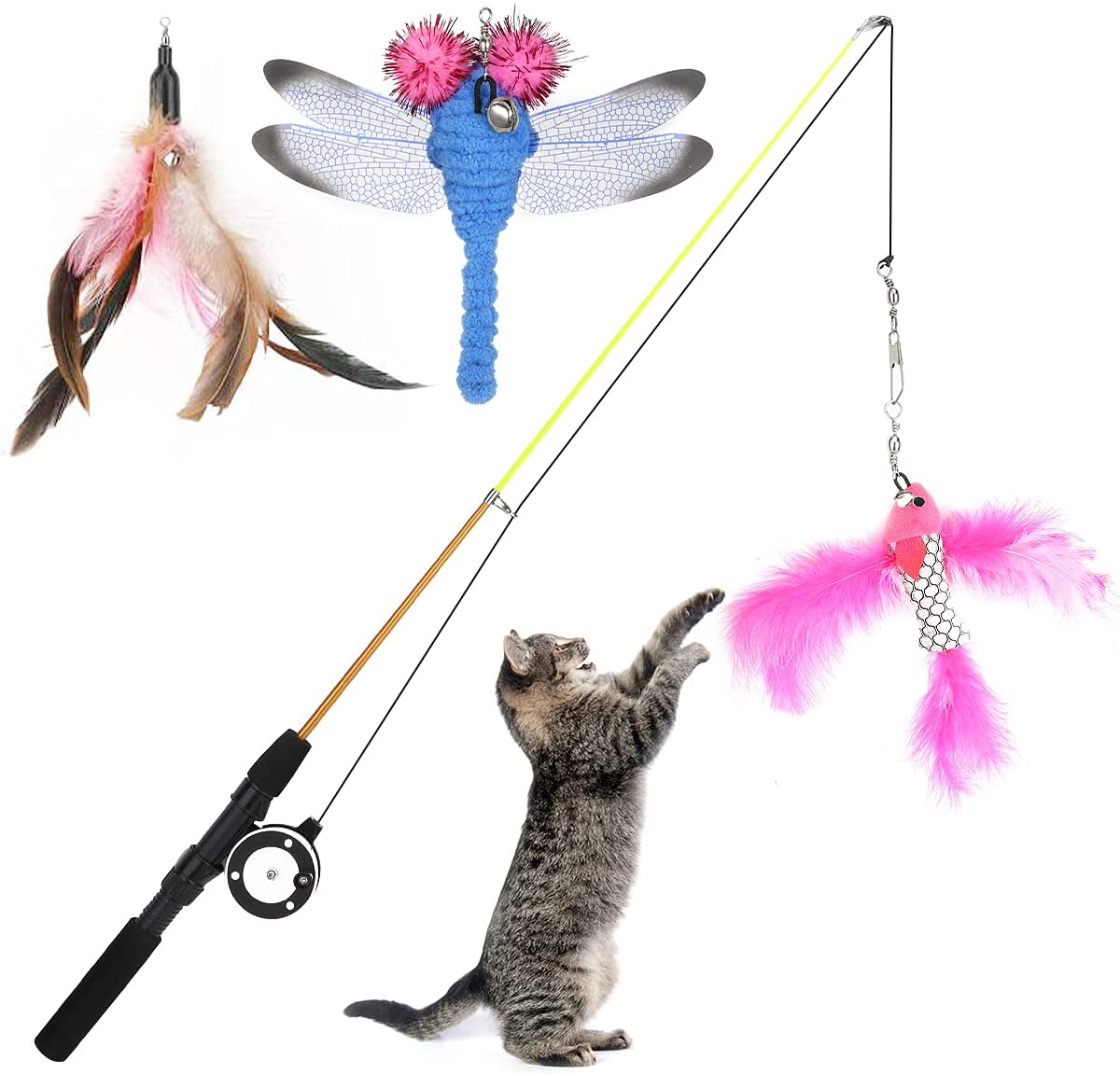 Vavopaw Cat Feather Teaser Wand Toy, Cat Interactive Retractable Fishing Pole, Funny Cat Stick Sea Rod Cat Feather Playing Toy Pet Companion Toys, 1 Wand & 3 Interchangeable Toys Animals & Pet Supplies > Pet Supplies > Cat Supplies > Cat Toys VavoPaw Pink+Magenta+Blue  