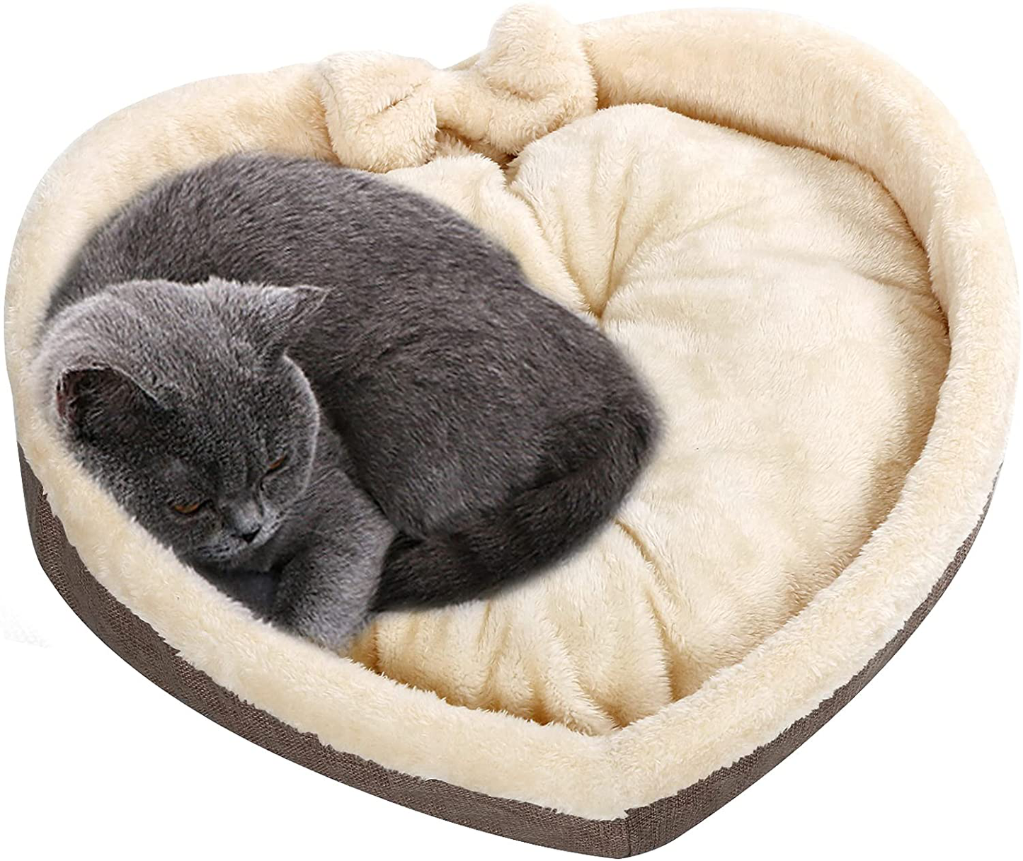 Cat Bed - Heart Pet Bed for Cats or Small Dogs, Ultra Soft Short Plush, Anti-Slip Bottom, Washable High Resilience PP Cotton, Comfortable Self Warming Autumn Winter Indoor Sleeping Cozy Kitty Teddy Animals & Pet Supplies > Pet Supplies > Cat Supplies > Cat Furniture Lcybem Brown  