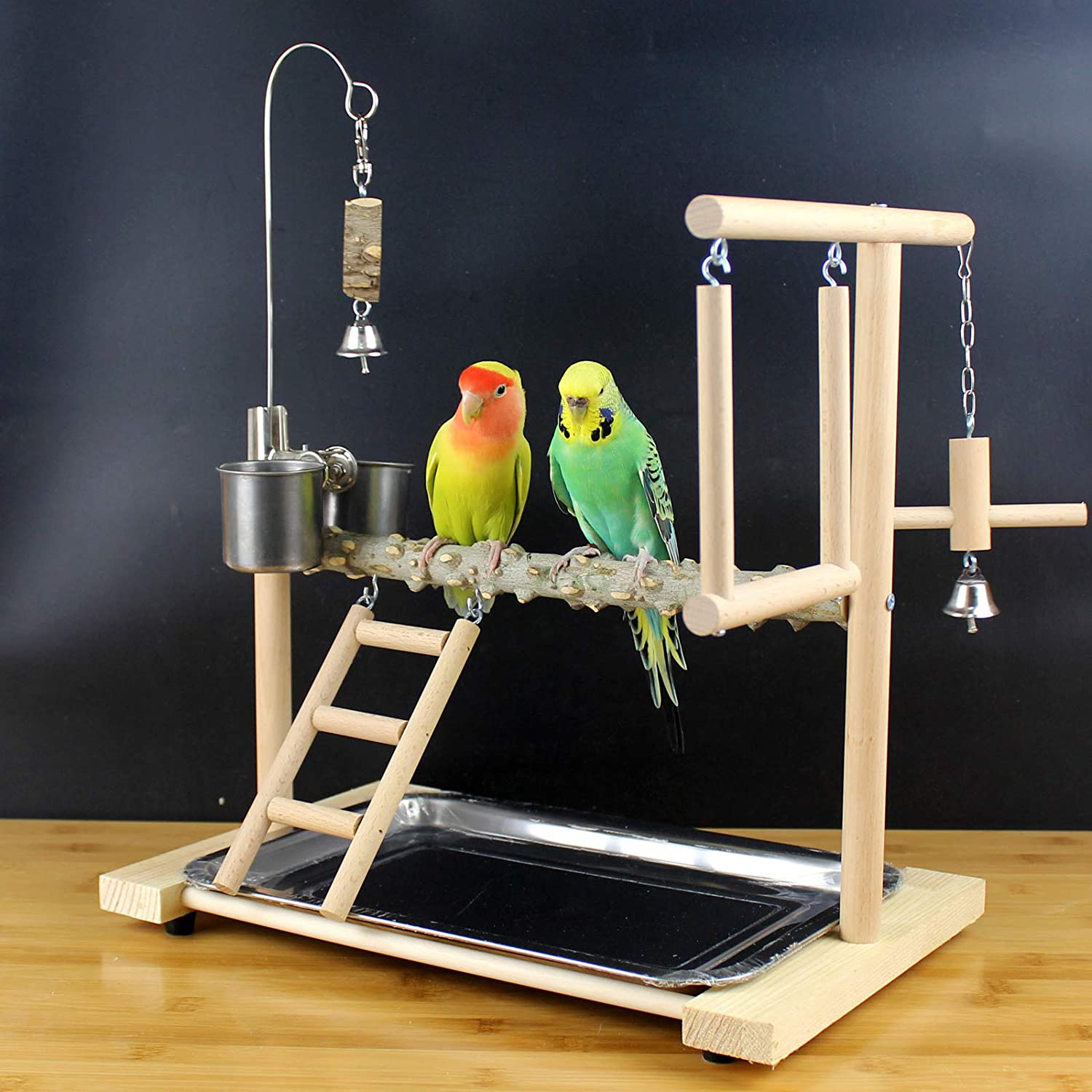 Edudif Bird Playground Stand Parakeet Cockatiel Parrot Gym Playground Natural Wood Playstand for Birds,Bird Perches Play Stand Bird Activity Stand Animals & Pet Supplies > Pet Supplies > Bird Supplies > Bird Gyms & Playstands Edudif   