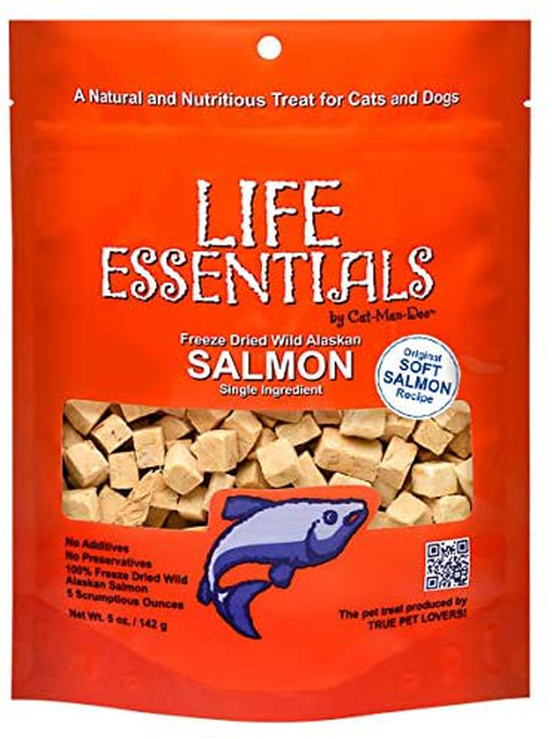 All Natural Freeze Dried Wild Alaskan Salmon Treats for Cats & Dogs - Single Ingredient No Grain Snack with No Additives or Preservatives, - 5 Ounce Bag - 6 Pack