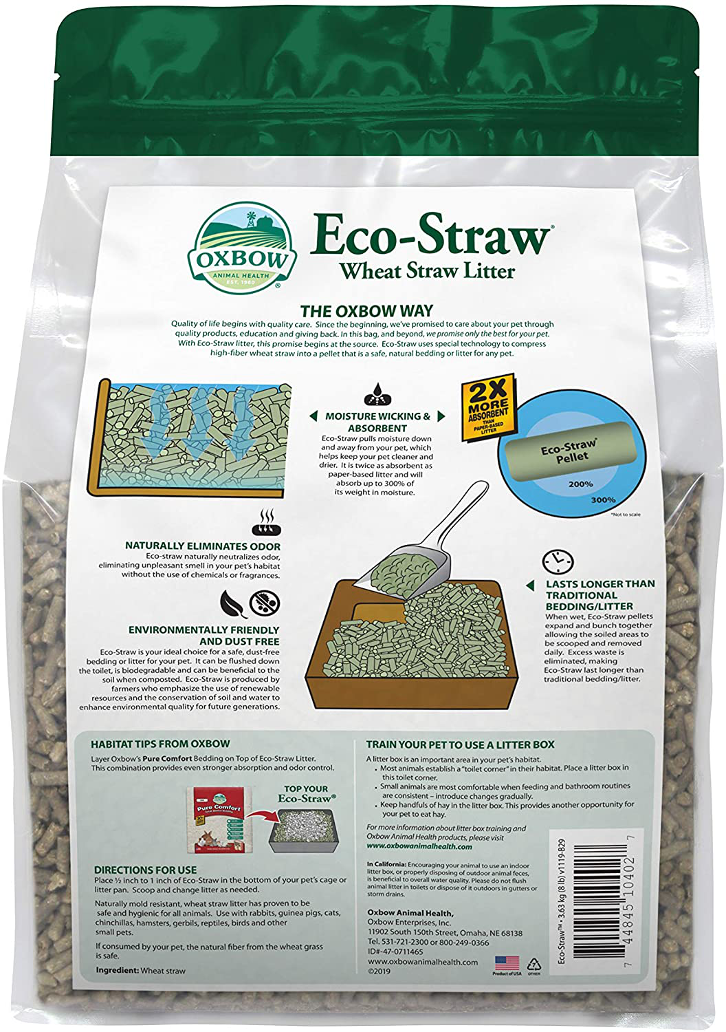 Oxbow Animal Health Eco-Straw Litter, 8 Pound Bag Animals & Pet Supplies > Pet Supplies > Cat Supplies > Cat Litter Oxbow   