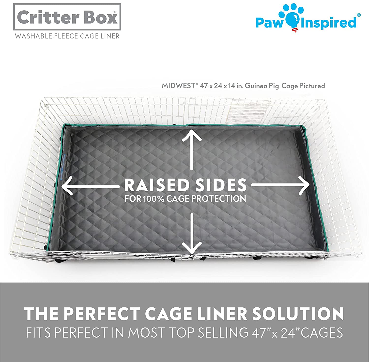 Paw Inspired Critter Box | Washable Guinea Pig Cage Liners with Raised Sides | Super Absorbent Fleece Bedding for Guinea Pigs Rabbits, Hamsters, & All Small Animals | Edge Protected Pee Pads