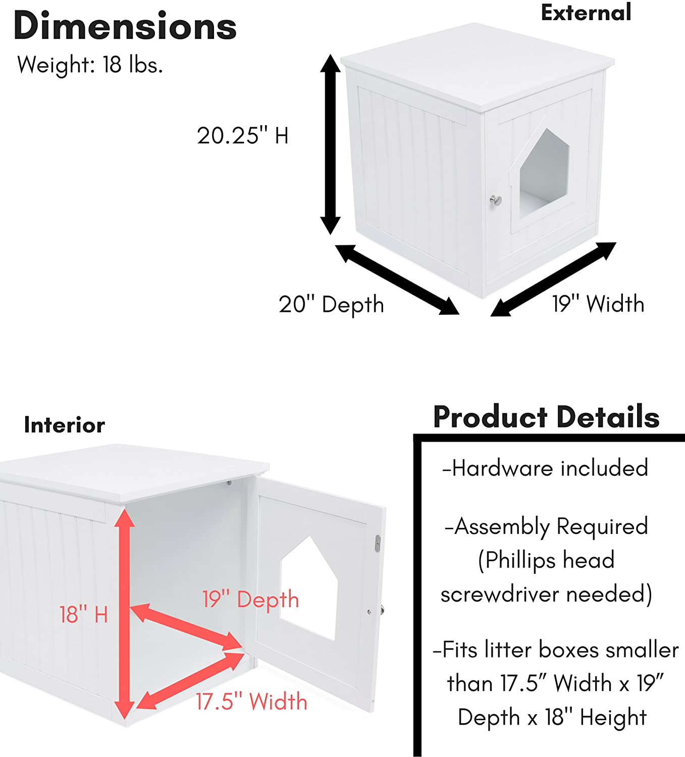 BIRDROCK Home Decorative Cat House & Side Table - Cat Home Nightstand - Indoor Pet Crate - Litter Box Enclosure - Hooded Hidden Pet Box - Cats Furniture Cabinet - Kitty Washroom - White Animals & Pet Supplies > Pet Supplies > Cat Supplies > Cat Furniture Internet's Best   