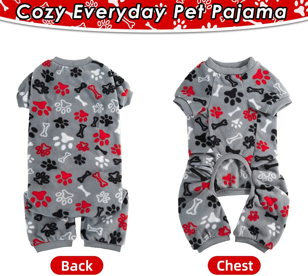 PUPTECK Soft Polar Fleece Dog Pajamas - Adorable Puppy Clothes Jumpsuit Pjs - Lightweight Cat Coat Pet Apparel - Cute Paw Design