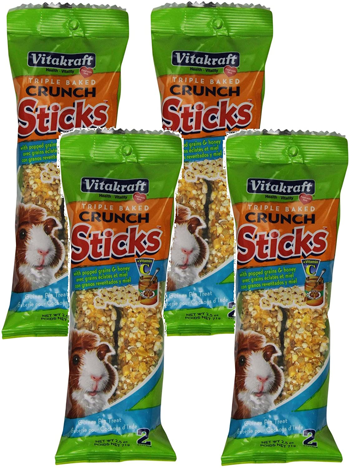 Vitakraft Triple Baked Crunch Sticks with Popped Grains and Honey, 2.5 Ounces Each, Guinea Pig Treat