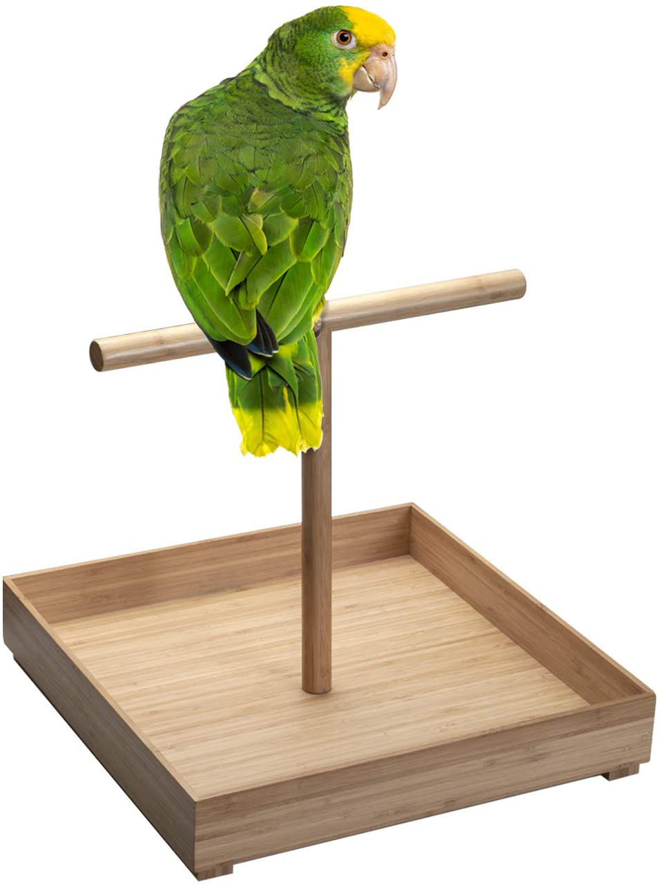 Mobilevision Bird Stand in Bamboo Wood for Medium to Large Birds, Tabletop T-Perch with Base, 16 in X 16 In Animals & Pet Supplies > Pet Supplies > Bird Supplies > Bird Gyms & Playstands MobileVision   